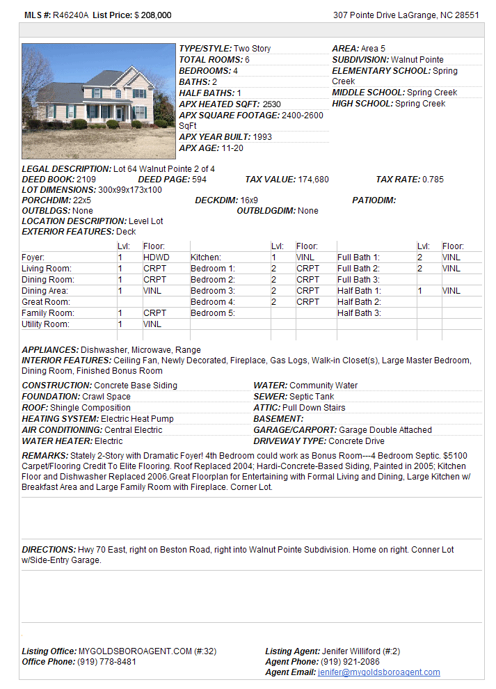 307 Pointe Drive - Feature Sheet